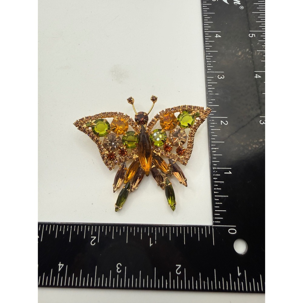 Vintage Juliana Delizza & Elster D&E Butterfly Brooch Green Amber Topaz Pin